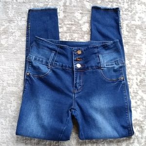 Froid Frayed Skinny Ankle Three Button Wide Waistband Jeans Junior 11